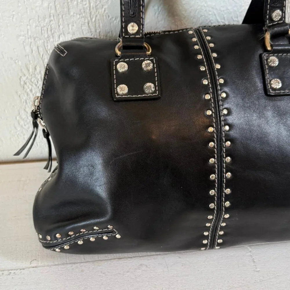 Michael Kors Astor Black Leather Satchel / Top‑Handle Bag Silver Studs